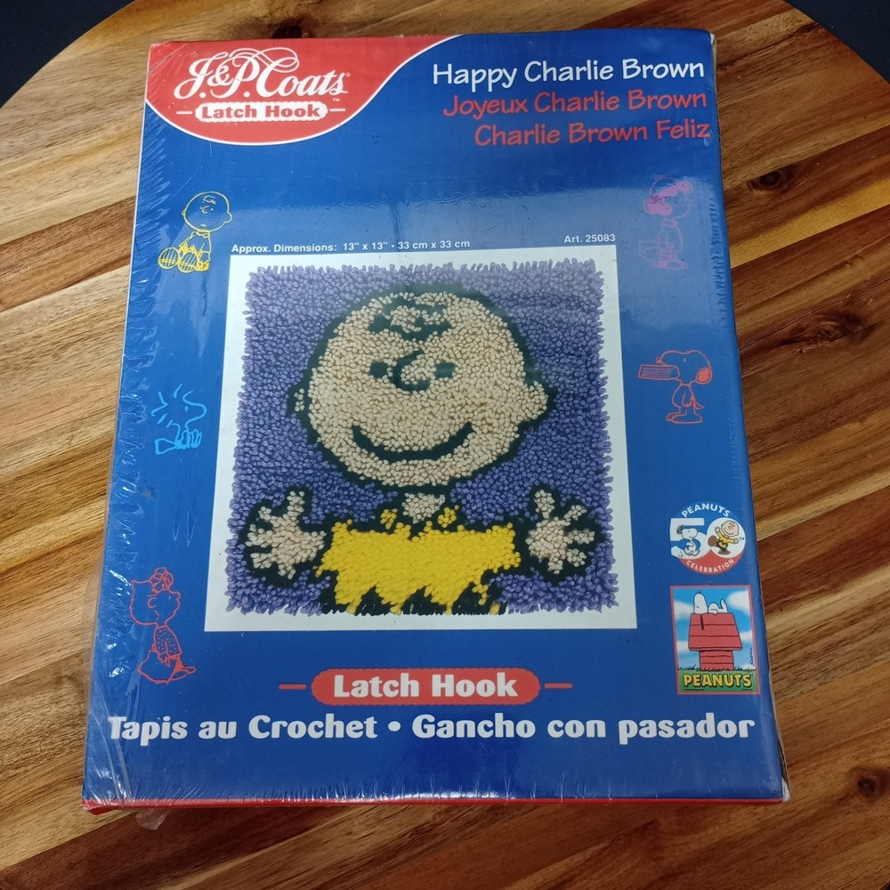 Vintage J&P Coats Latch Hook Kit Happy Charlie Brown Peanuts 25083 NEW Sealed‎